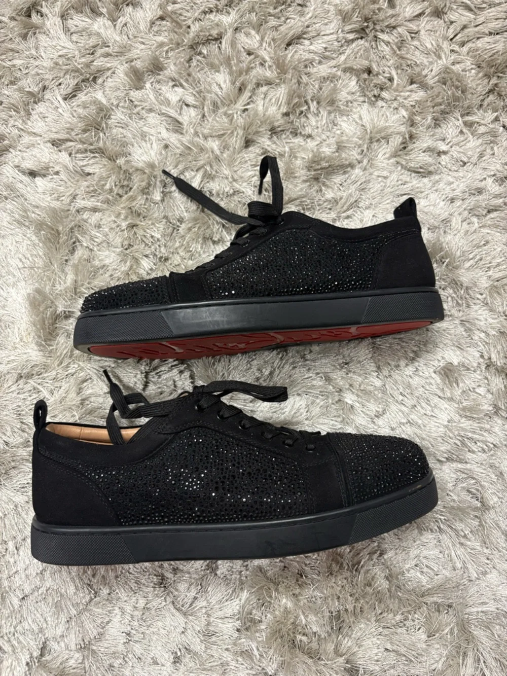 Christian Louboutin Black Rhinestone Lace-Up Sneakers sz45 - Picture 2 of 9